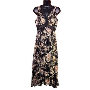 ANTONIO MELANI Sleeveless Embroidered Black Floral Lined Flare Sheer Dress Sz 2